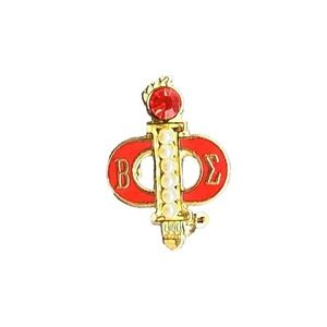 Vintage  Beta Sigma Phi‎  Sorority Lapel Pin Red Enamel Gold Torch Faux Pearl